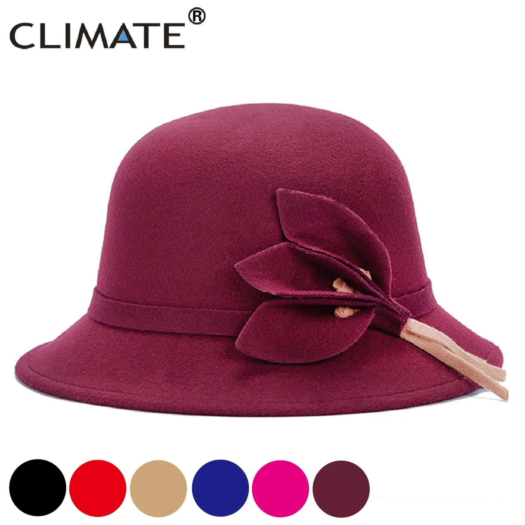 Femlion Rose Fedora Hat Women's Fashion Woolen Cap