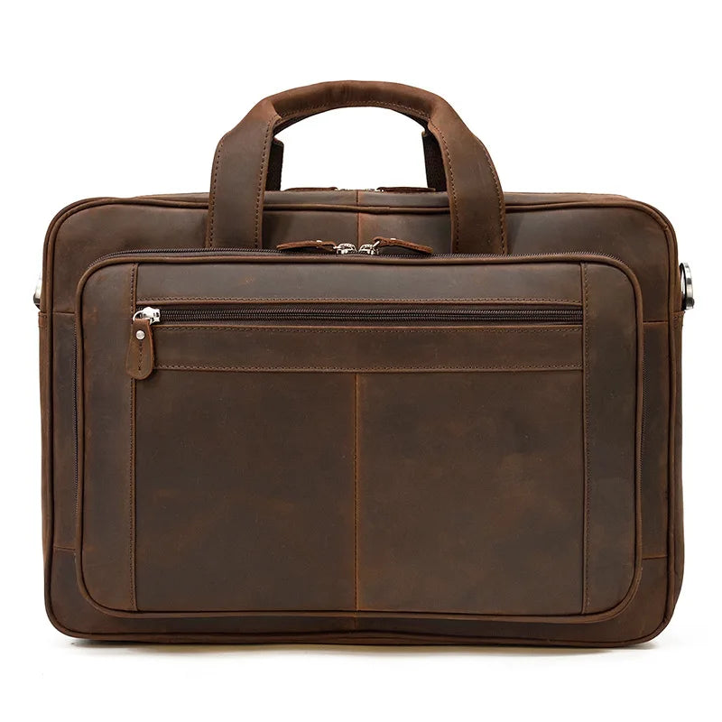 Femlion Crazy Horse Leather Men Briefcase: Vintage Luxury Designer Laptop Bag