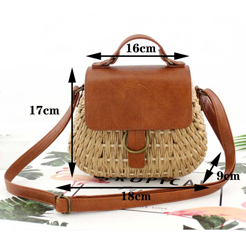 Femlion Straw Pig Crossbody Bag Beach Handbag Casual Rattan Weaving Vintage Basket