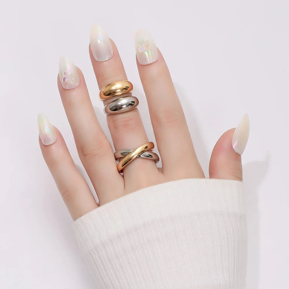 Femlion X-shaped Gold Color Metal Rings Minimalist Circle Geometric Female Jewelry