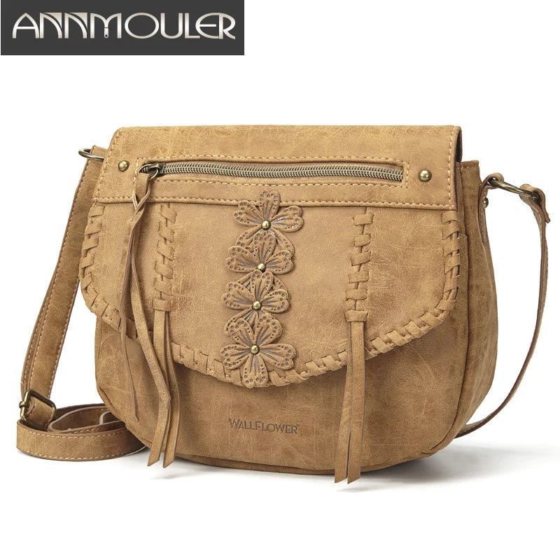 Femlion Lace Flower Shoulder Bag Small Women's Crossbody Purse Brown Totes