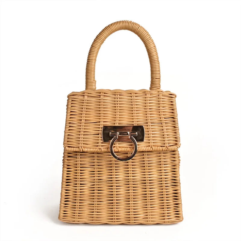 Femlion Rattan Woven Handbag Small Tote Beach Bag Straw Purse Summer 2022