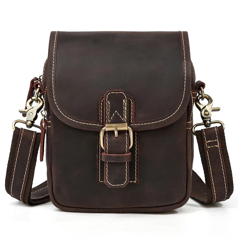 Femlion Vintage Leather Men's Small Crossbody Sling Bag Waist Pack