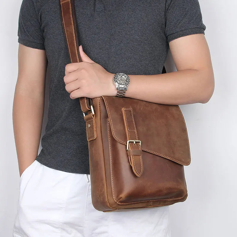 Femlion Men's Luxury Leather Shoulder Crossbody Bag