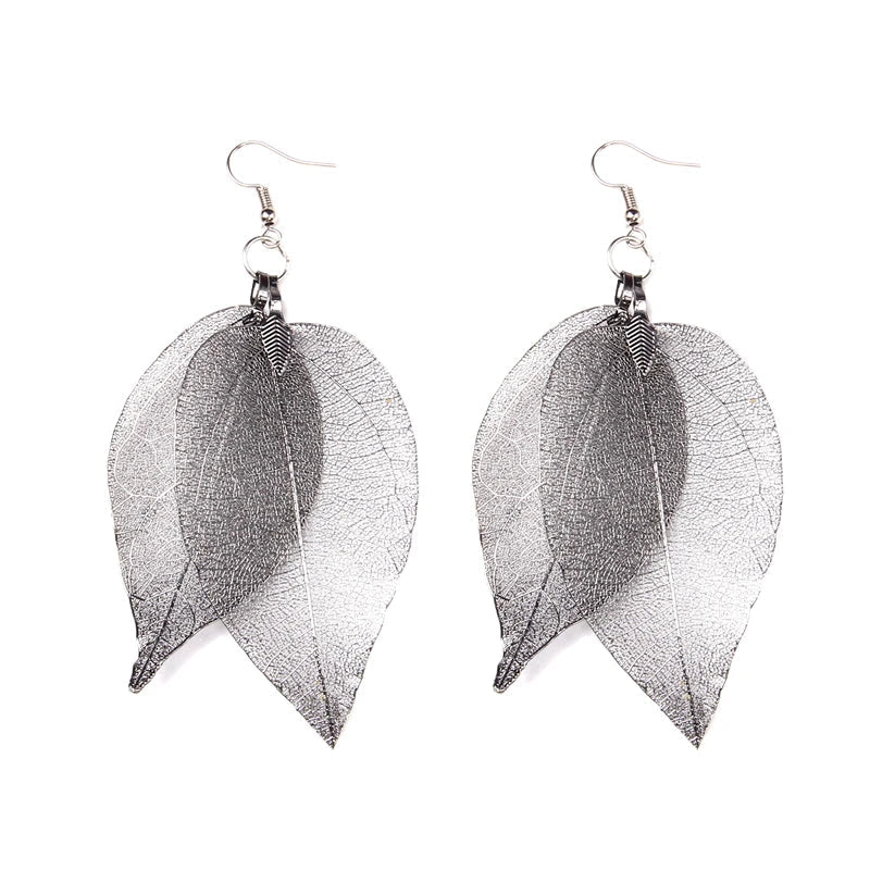 Femlion Leaf Dangle Earrings - Fashionable Natural Hollow Leaves Women's Jewelry