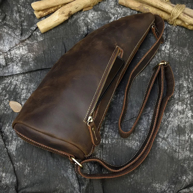 Femlion Ox Horn Leather Chest Bag: Stylish Cowhide Sling for Men