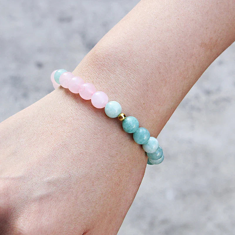 Femlion Pink Quartz & Aquamarine Energy Bracelet for Women