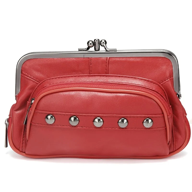 Femlion Rivet Coin Purse Clutch: Genuine Leather, Fashionable Card Holder Handbag