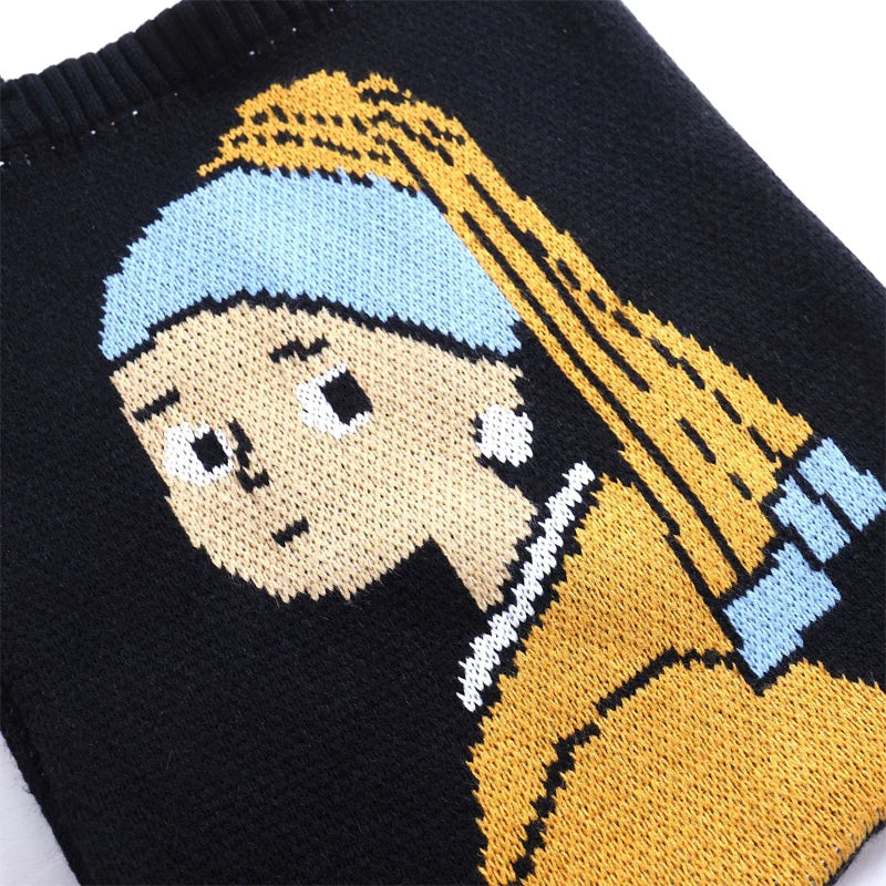 Femlion Knitted Wool Shoulder Bag: Girl with a Pearl Earring Design Handbag