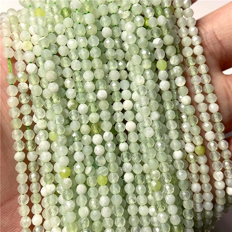 Femlion Natural Green Mountain Jade Faceted Beads for DIY Jewelry Making