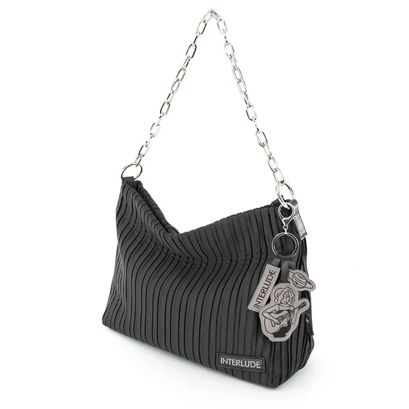 Femlion 2024 Spring Chain Pleated Shoulder Bag Black Crossbody Fashion Handbag