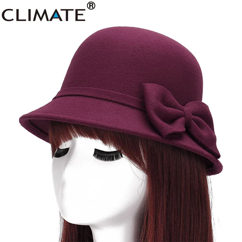 Femlion Bowknot Fedora Hat for Women - Stylish Polyester Woolen Cap