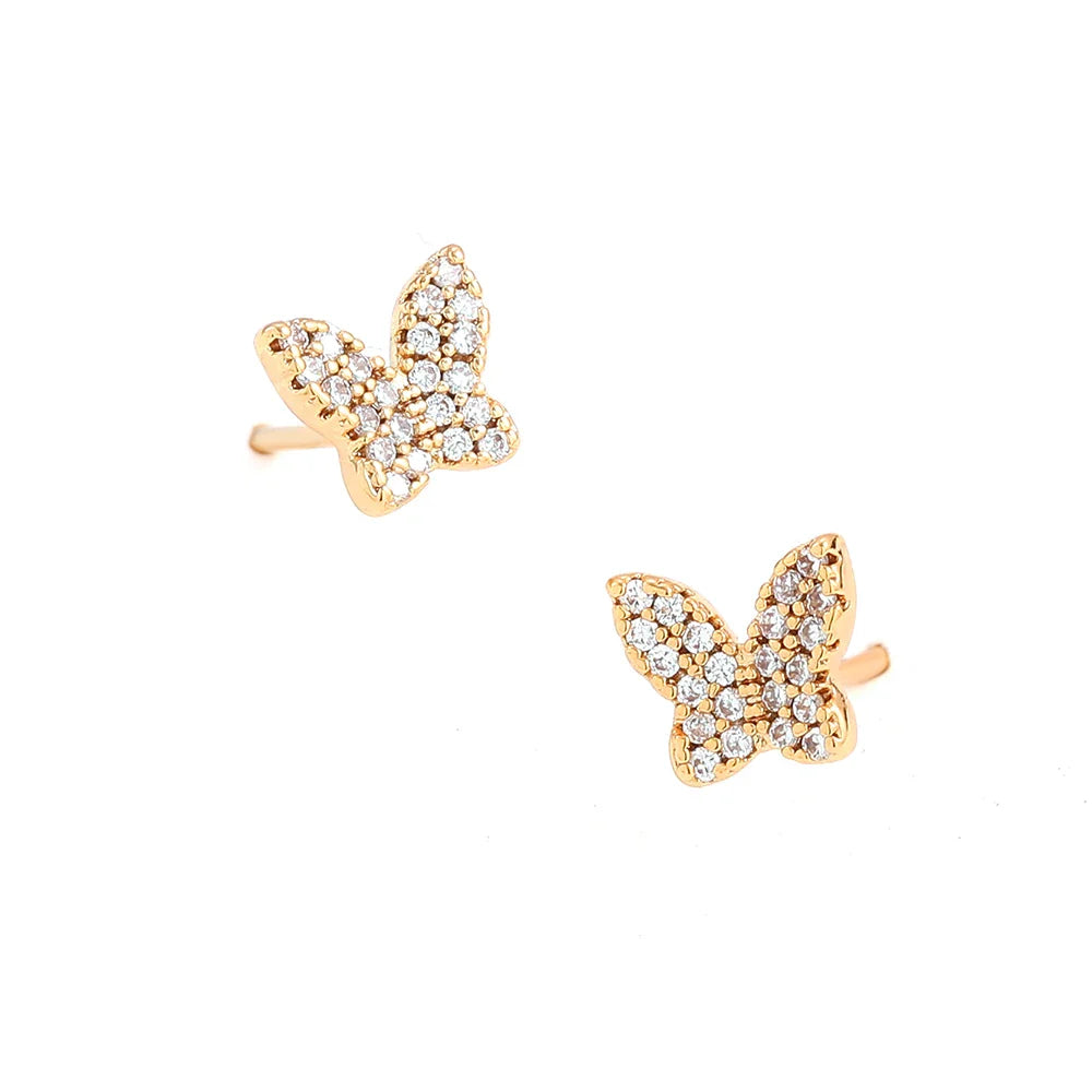 Femlion Zircon CZ Safety Pin Stud Earrings: Trendy Geometric Round Tiny Piercing