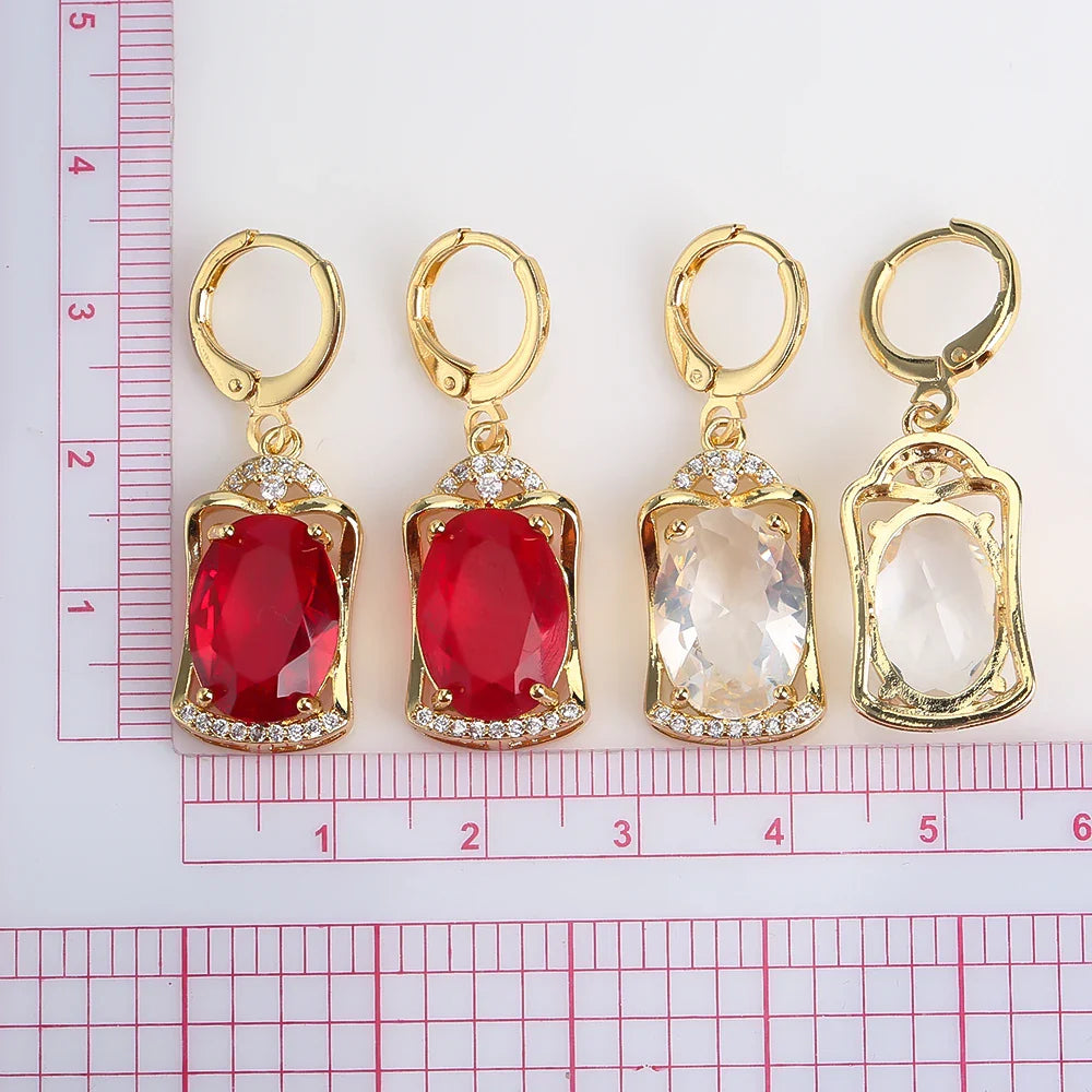 Femlion Geometric Crystal Square Earrings in Rose Red