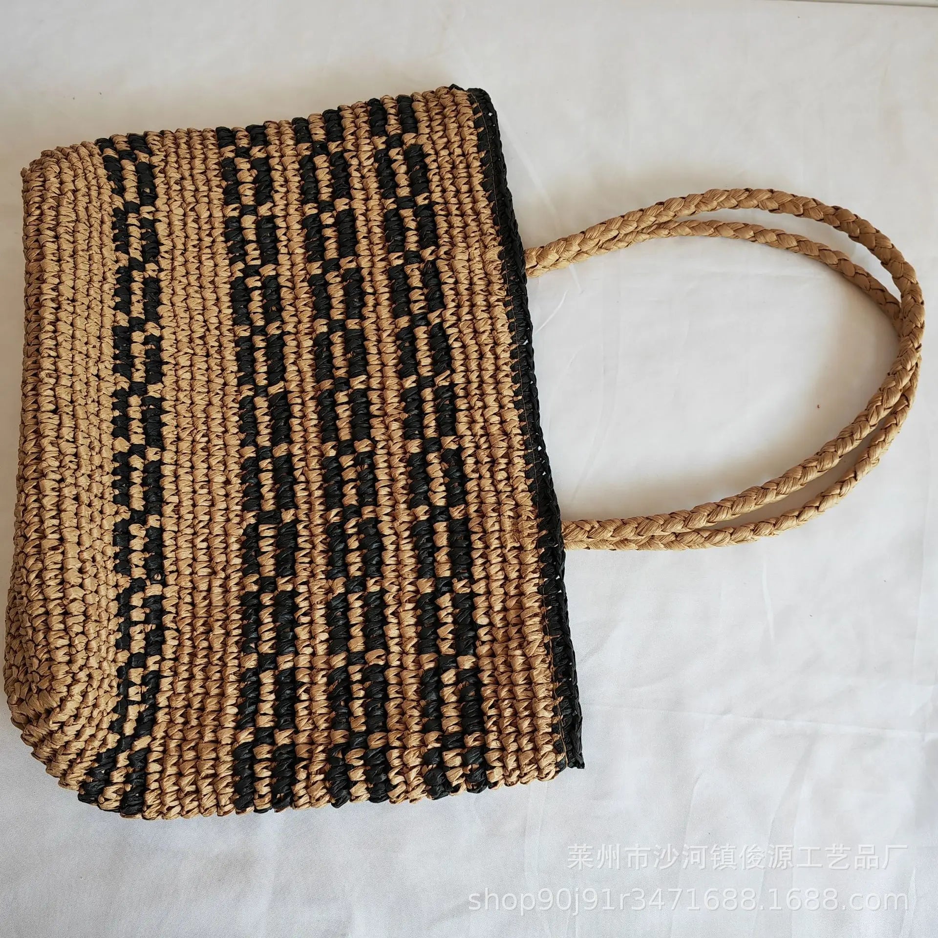 Femlion Striped Rafi Straw Bag: Elegant French Style Beach Tote Handbag