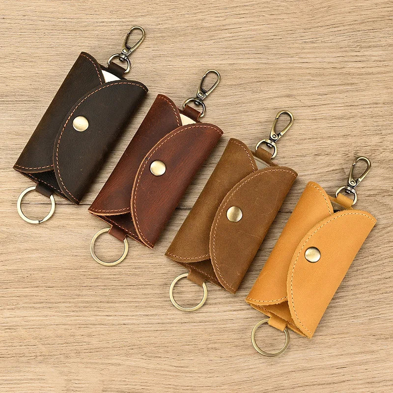 Femlion Leather Key Holder Wallet Case - Solid Color Housekeeper Bag