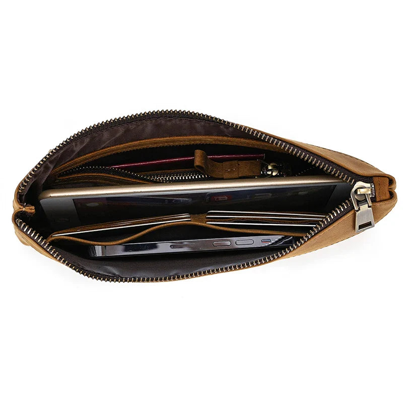 Femlion Vintage Leather RFID Handbag for Men, Business File Clutch Bag