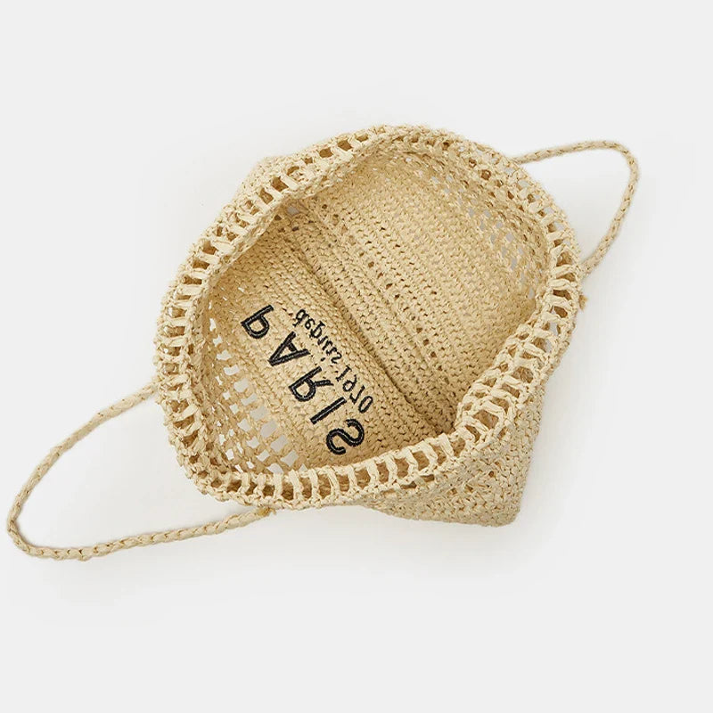 Femlion Straw Shoulder Bag: Handwoven Papaer Letters Tote for Beach, Summer Bali 2024