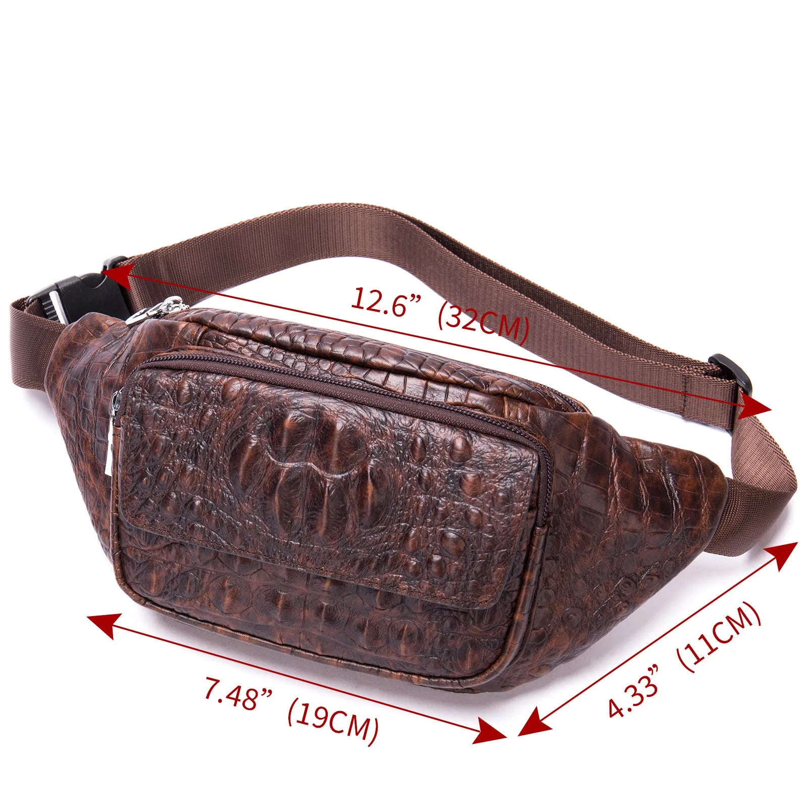 Femlion Crocodile Pattern Casual Waist Bag - Men's Leather Chest Crossbody Pack