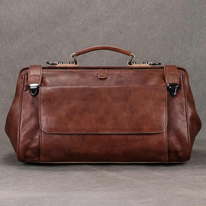 Femlion Genuine Leather Carry On Duffle for Men Women