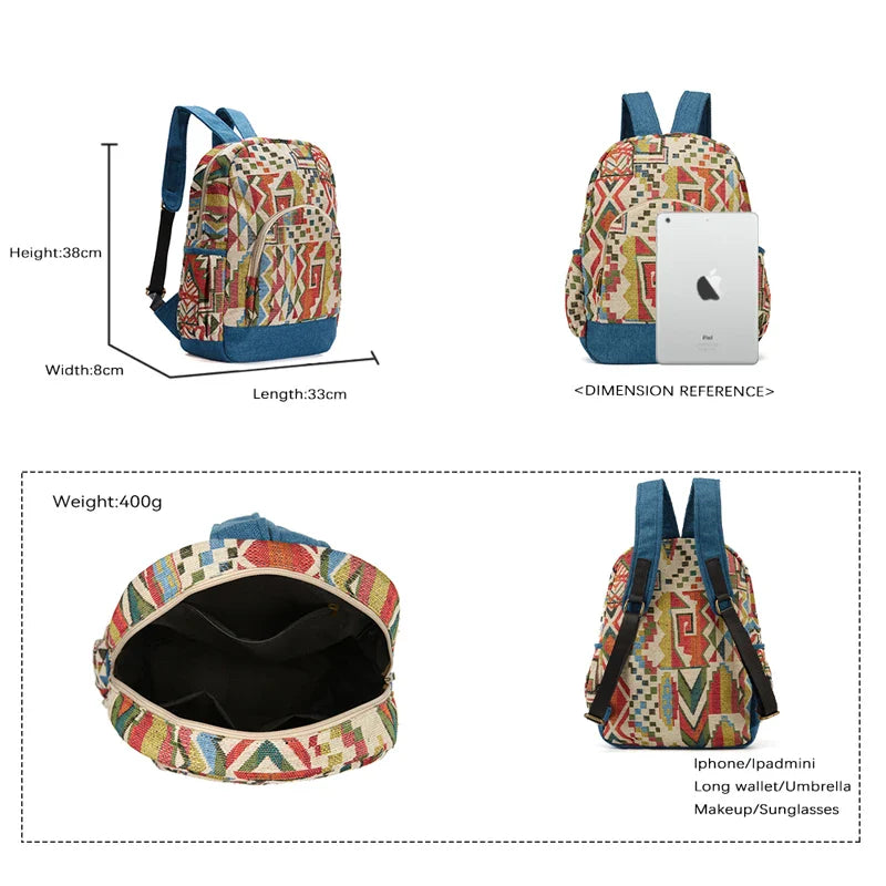 Femlion Bohemian Style Backpack for Women | Large Capacity Rucksack and School Bag