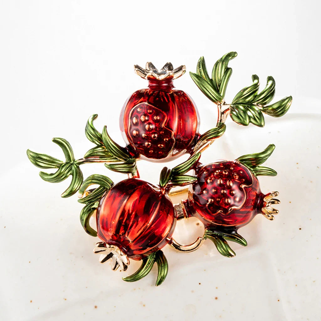 Femlion Red Enamel Leaf Brooch with Crystal Pearl Bee Fruits for Women