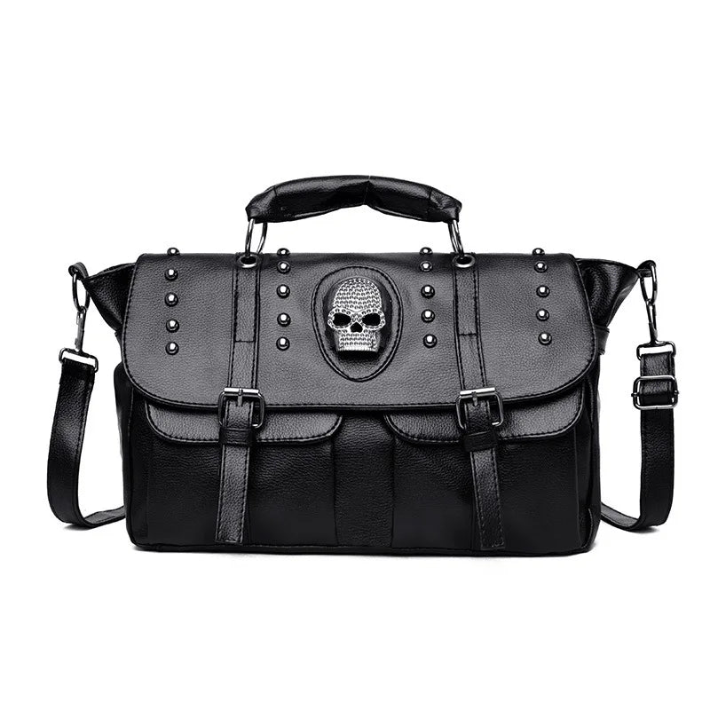 Femlion Skull Tote Bag: Punk Style Pu Leather Shoulder Crossbody Bag