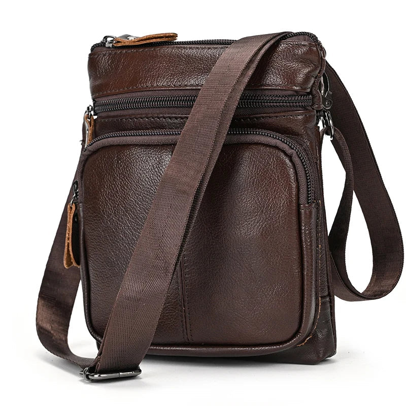 Femlion Men's Small Leather Crossbody Bag for Phone 6" 7" - Stylish Sling Waist Bag