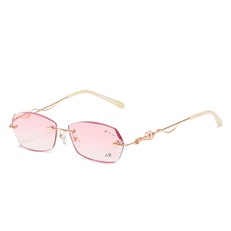 Femlion Pink Gradient Rhinestone Reading Glasses +3.0