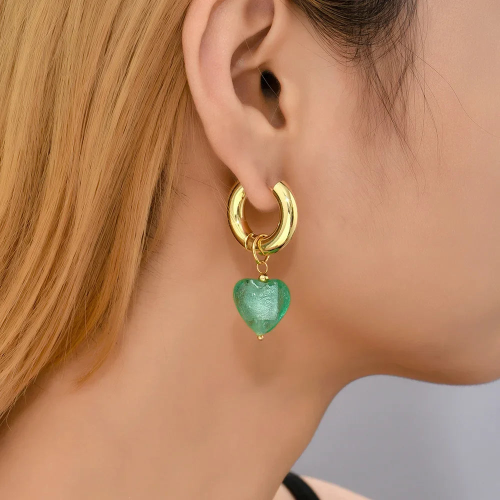 Femlion Heart Drop Earrings & Circle Huggie Hoops in Transparent Coloured Glaze