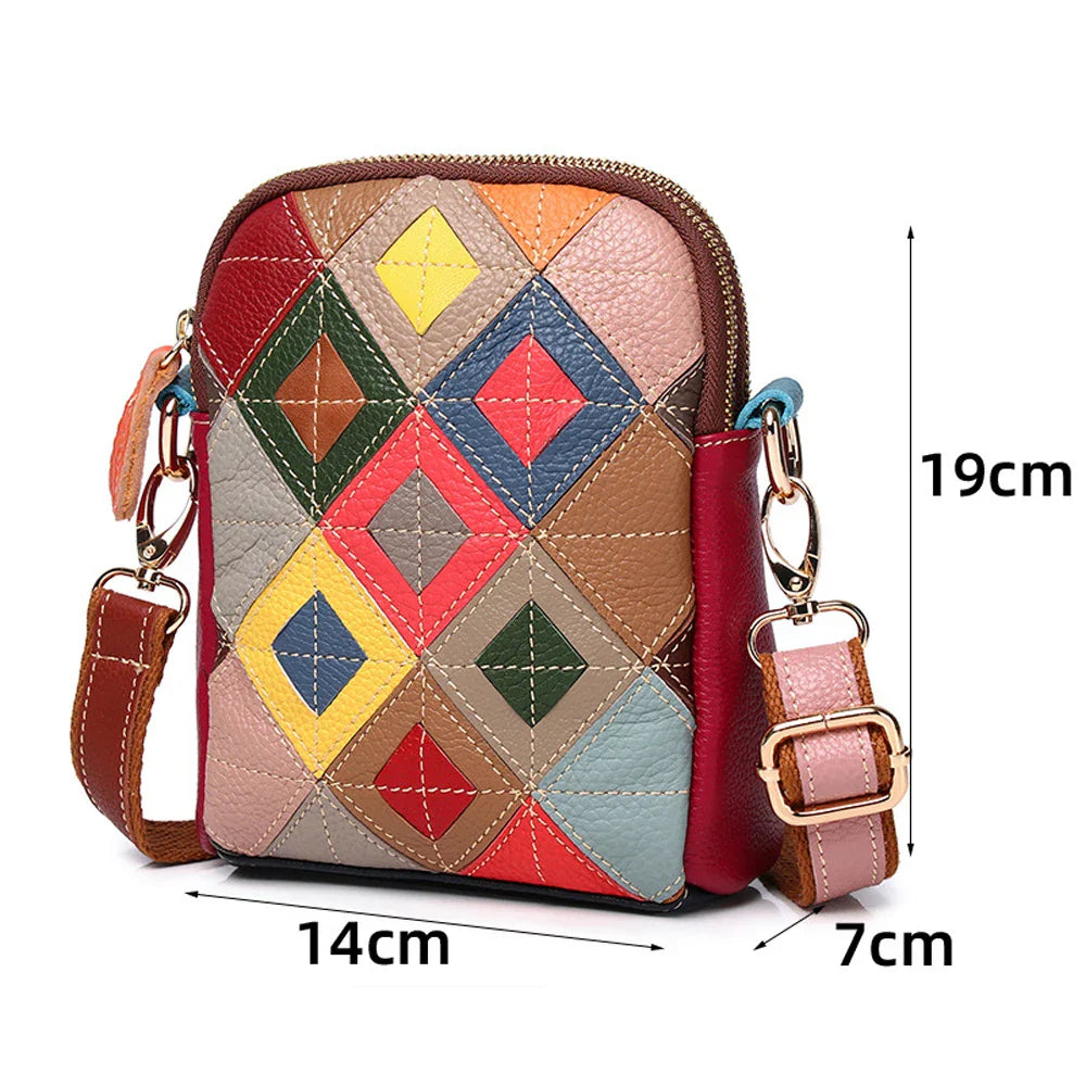 Femlion Patchwork Leather Crossbody Phone Bag for Women