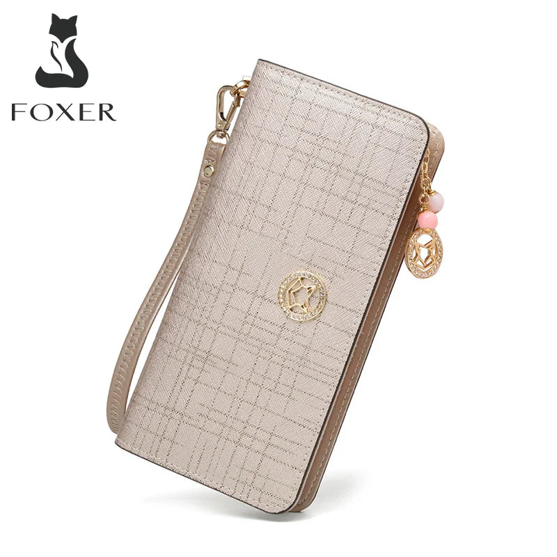 Femlion Split Leather Wallet: Stylish Zipper Long Wallet for Women with Card Holder