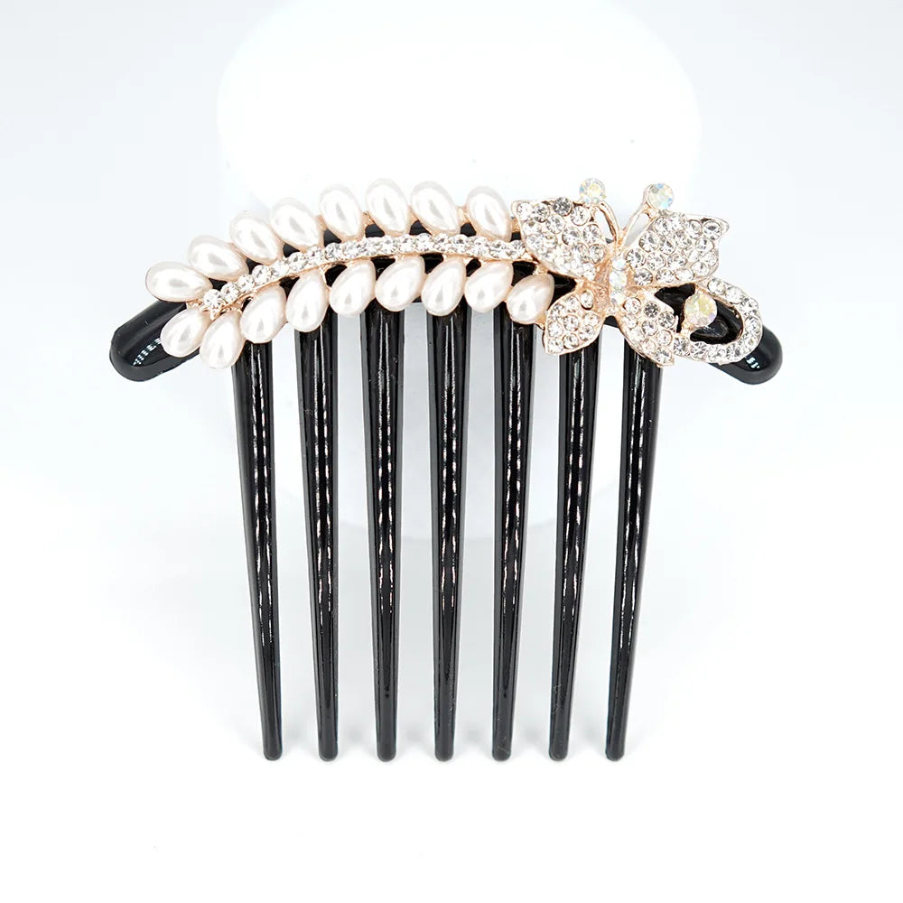 Femlion Rhinestone Pearl Hair Clip Comb Hairpins for Women