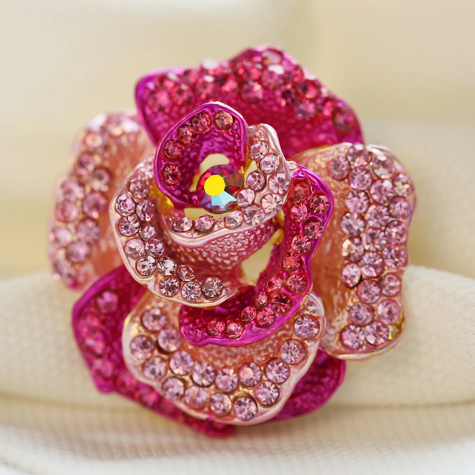 Femlion Elegant Rhinestone Rose Flower Brooch for Women Wedding Bridal Jewelry