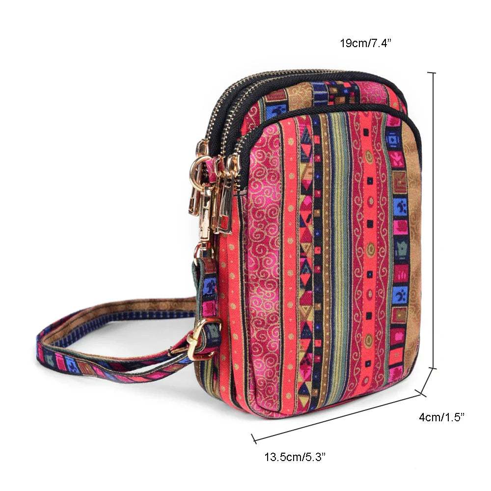 Femlion Bohemian Style Crossbody Bag - Fabric Small Purse with Card Slots, for Women