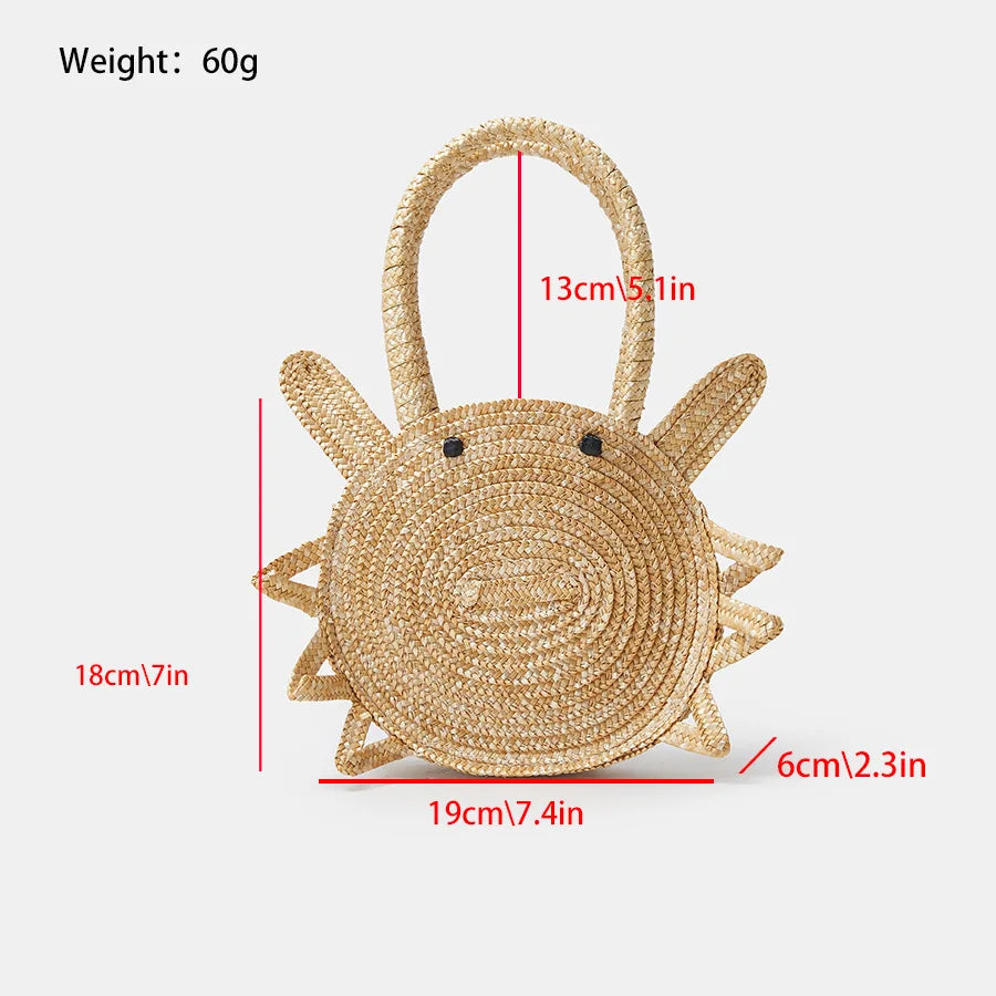 Femlion Cute Crab Straw Handbag for Girls