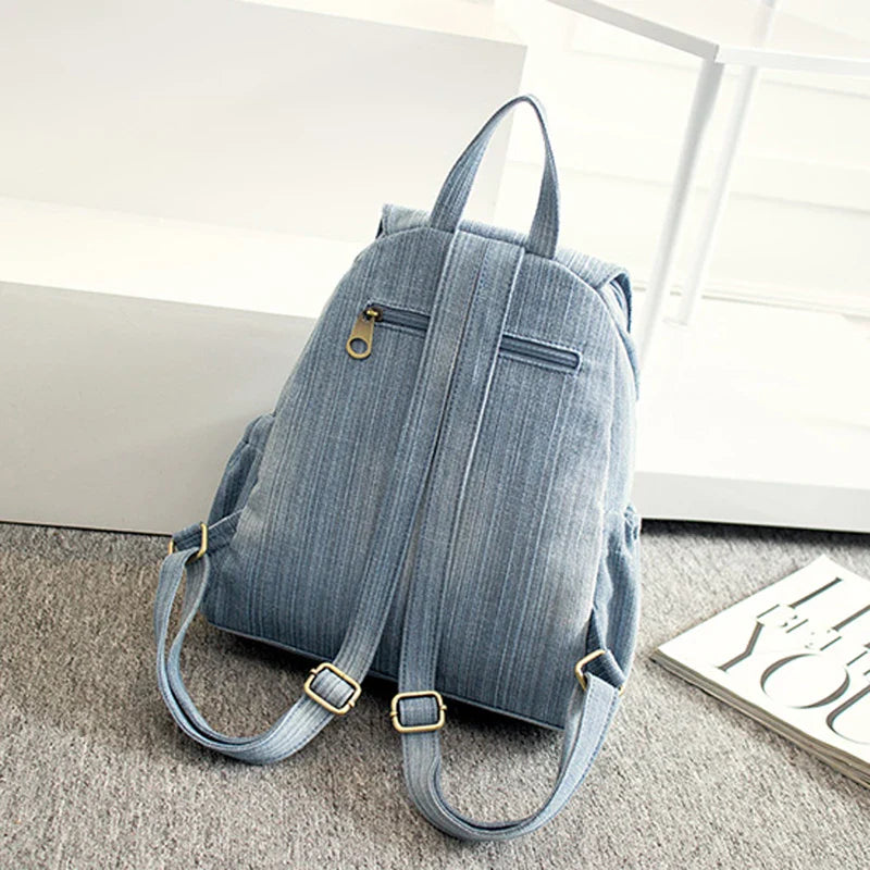 Femlion Denim Backpack: Stylish Large Capacity Daypack for Women & Students