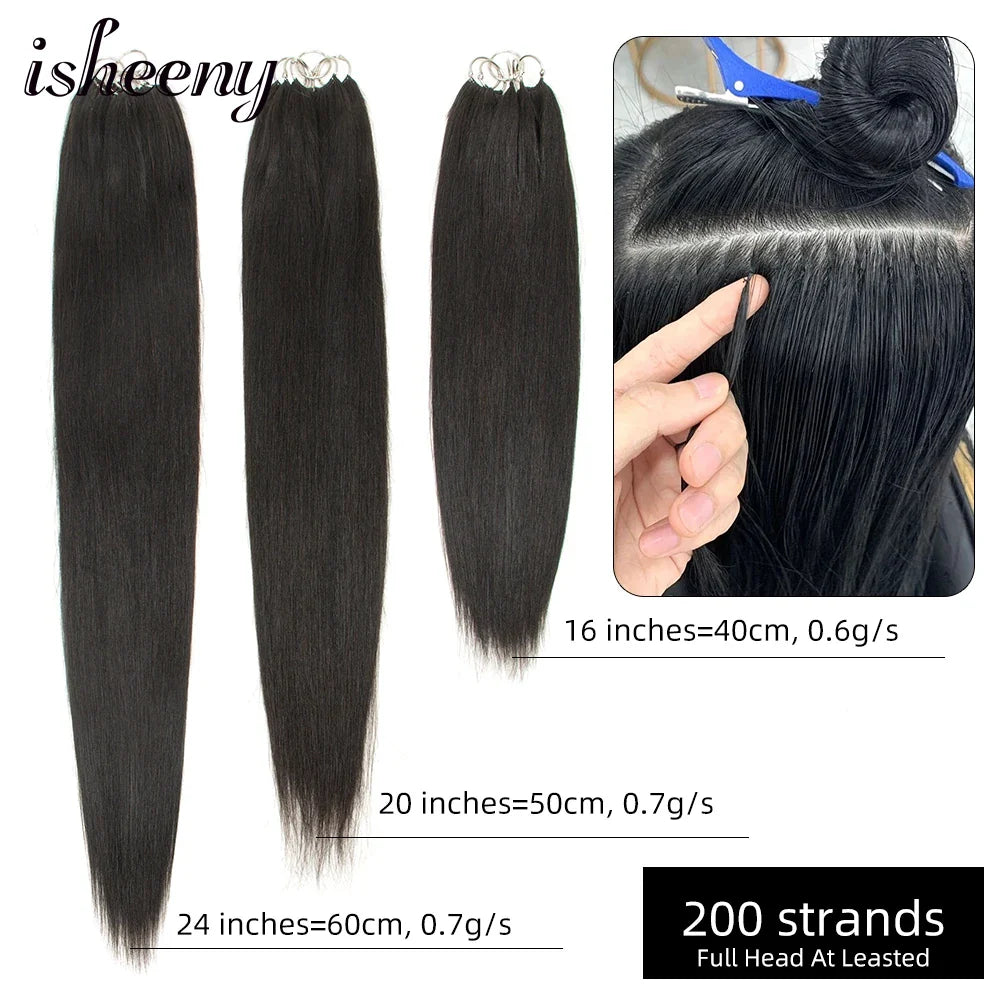 Femlion 16"-24" Micro Loop Human Hair Extensions 40 strands Seamless Hand Knitting