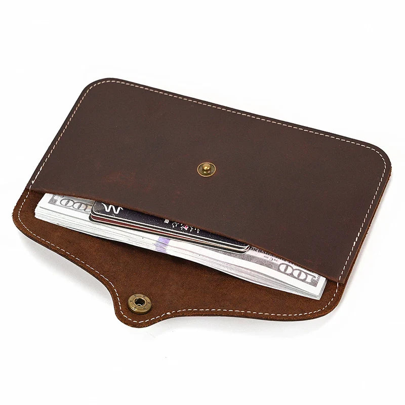 Femlion Leather Envelope Wallet with Card Slot and Phone Pouch for Men and Women