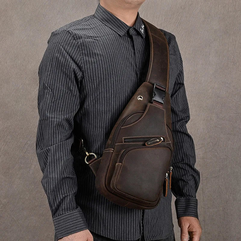 Femlion Men's Vintage Style Genuine Leather Chest Bag Pack