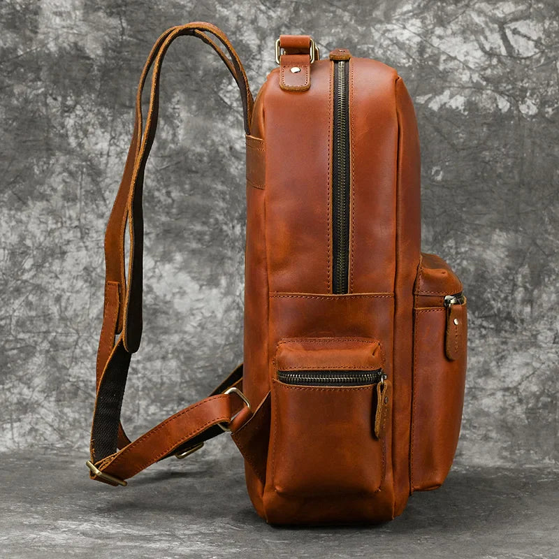 Femlion Crazy Horse Leather Backpack: Stylish Men's Laptop Bagpack with Retro Design