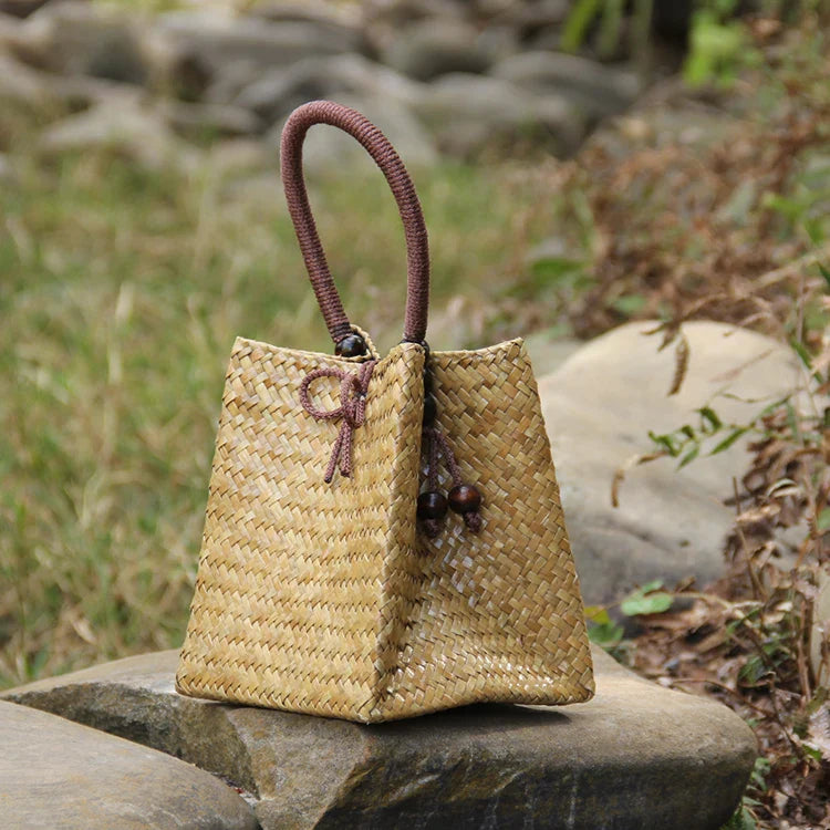 Femlion Woven Rattan Beach Handbag