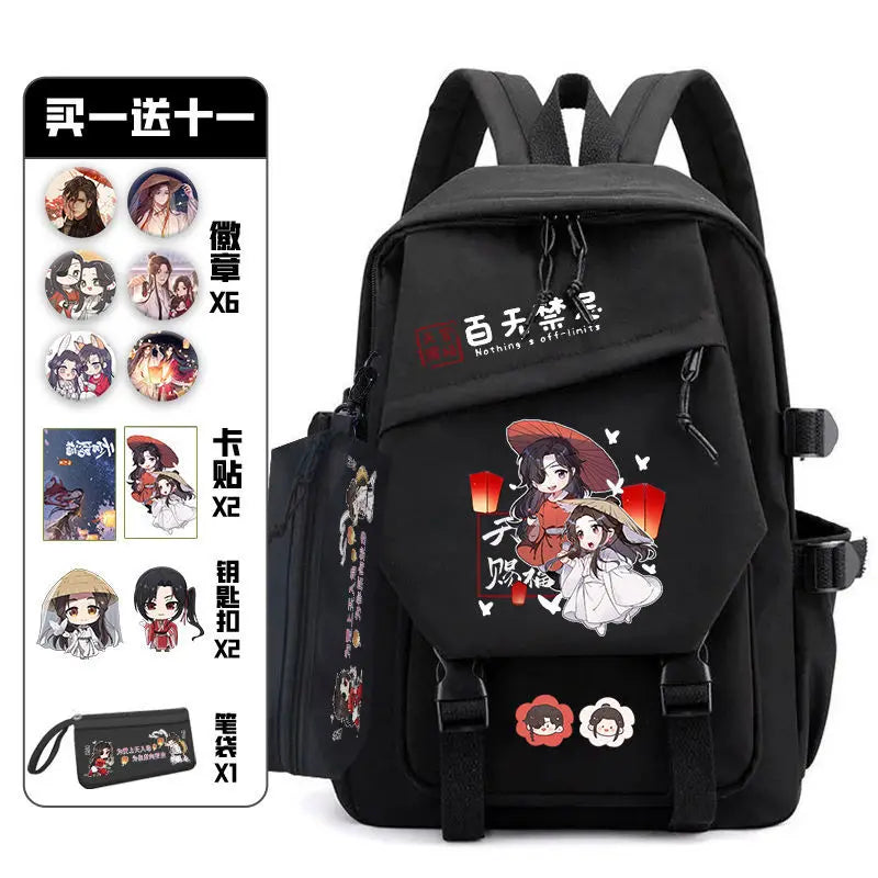 Femlion Tianguancifu Backpack Set with Pain Pack Badge - Anime Schoolbag for Teens