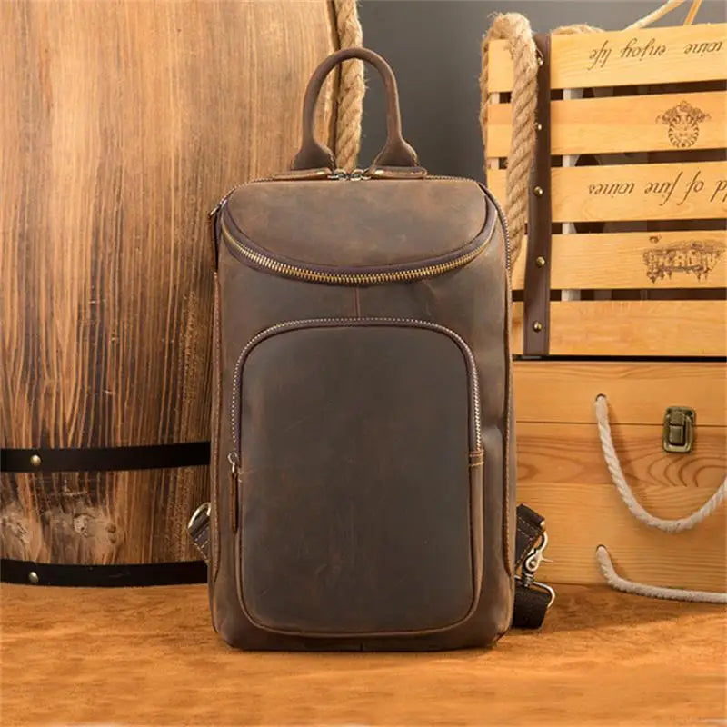 Femlion Genuine Leather Chest Pack Outdoor Travel Crossbody Bag