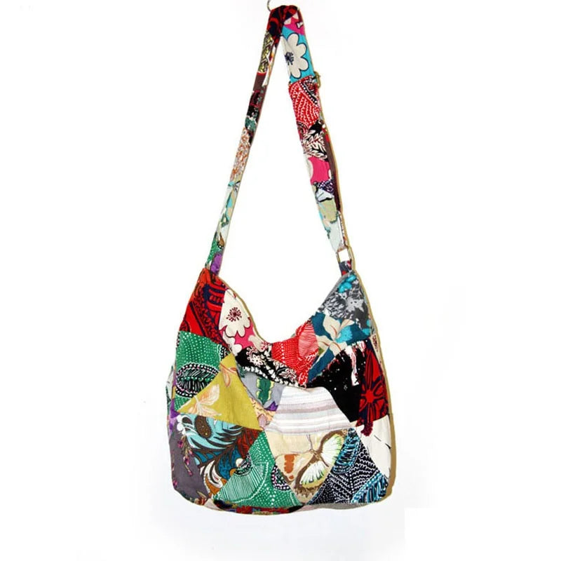 Femlion Bohemian Style Cotton Fabric Crossbody Bag Patchwork Shoulder Bag