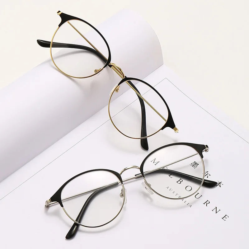 Femlion Metal Round Frame Myopia Glasses -1.0~-4.0