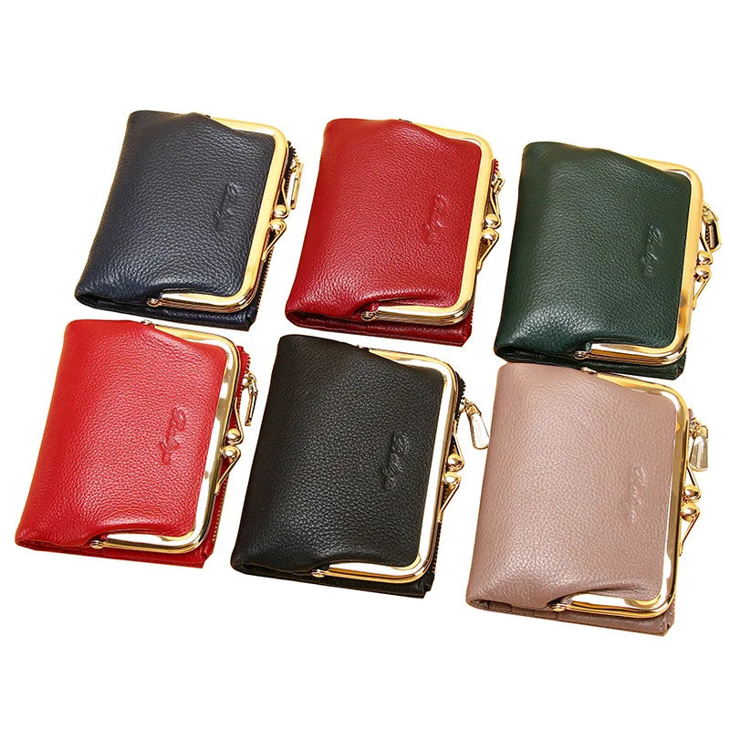 Femlion Genuine Leather Women's Wallets Small Coin Purse Card Holder Vintage Money Bag