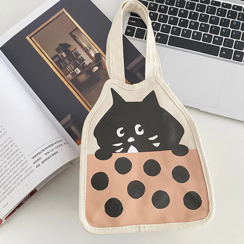 Femlion Little Black Cat Canvas Tote Bag for Stylish Women