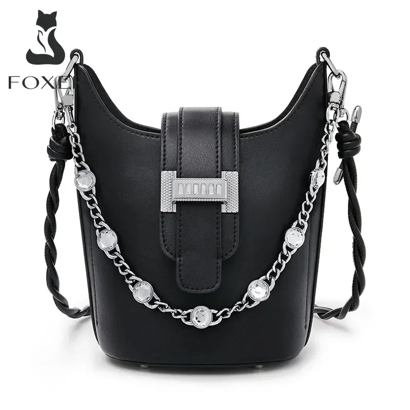 Femlion Shining Leather Diamond Crossbody Evening Bucket Bag Women's Fashion Handbag