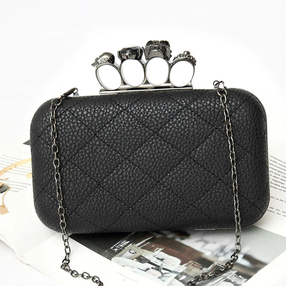 Femlion Skull Finger Diamond Clutch Bag Crossbody with Chain